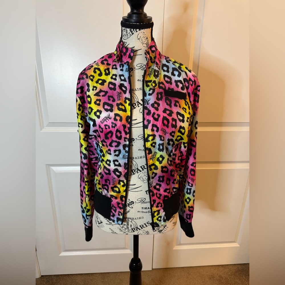 Abbey Dawn Avril Lavigne Rainbow Leopard Jacket Y2K‎ Scene Windbreaker S - Picture 4 of 17